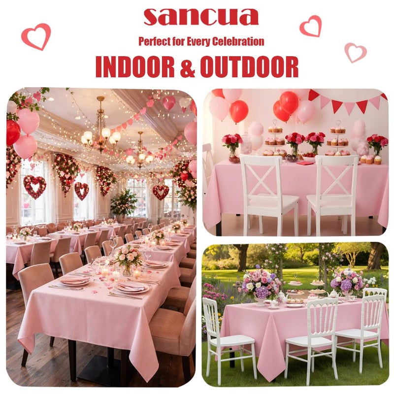 sancua Rectangle Tablecloth - 60 x 84 Inch - Stain and Wrinkle Resistant Washable Polyester Table Cloth, Decorative Fabric Table Cover for Dining Tables, Buffet Parties and Camping, Valentines Pink - Image 3
